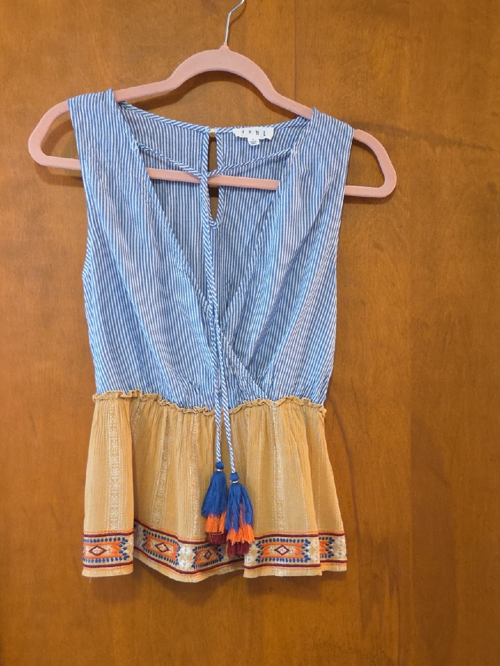 THML Embroidered Blue & White Striped Top S